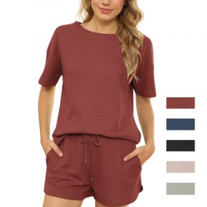 waffle short set women lounge wear 9880